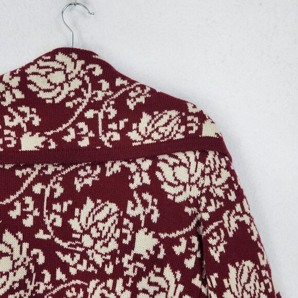 Moon Collection Sweater Womens Medium Burgundy Floral Open Front Shawl Cardigan - Picture 11 of 11